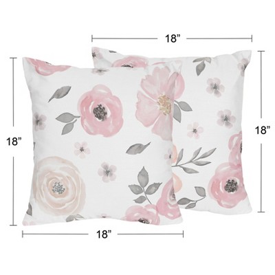 18" White and Pink Watercolor Floral Kids' Pillow Set