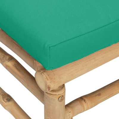 Green Cushioned Bamboo Patio Footstool, 25.6 in