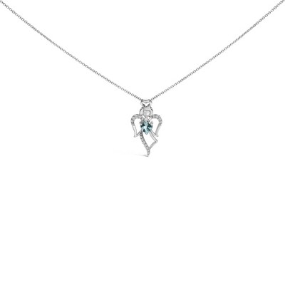 .925 Sterling Silver Created Blue Topaz Angel Pendant Necklace