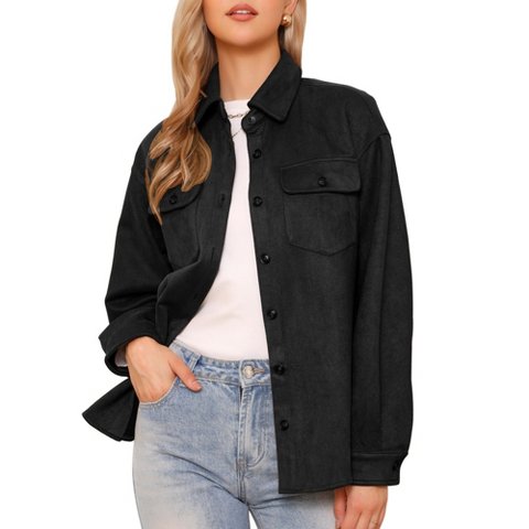 Женские куртки INSPIRE CHIC Women's Faux Suede Turn-Down Collar Long Sleeve Casual Button Down Shirt Jacket Small Brown