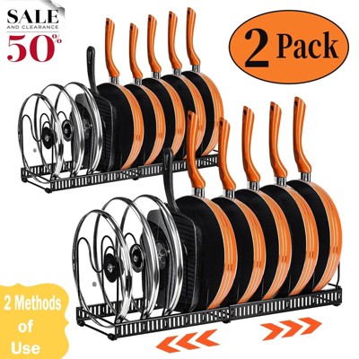 DOMETOUR Pots and Pans Organizer Expandable Rack for Cabinets, Kitchen Cabinet Organizer Holder Cookware Set Pot Lid Rack Organizer