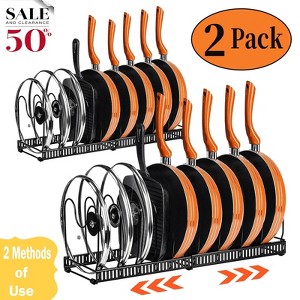 DOMETOUR Pots and Pans Organizer Expandable Rack for Cabinets, Kitchen Cabinet Organizer Holder Cookware Set Pot Lid Rack Organizer - 1 of 4