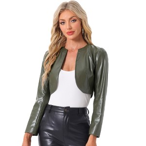INSPIRE CHIC Women's PU Bolero Open Front Leather Cropped Long Sleeve Jacket - 1 of 4