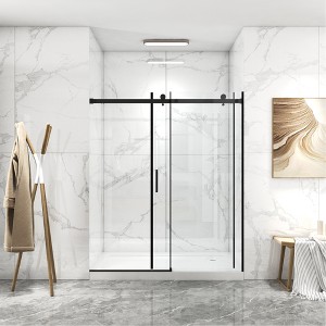 MAYEERTY 56"-60"W x 70"H Frameless Shower Door, Sliding Shower Door with Premium Tempered Glass Shower Enclosure, Matte Black Finished With Buffer - 1 of 4