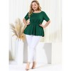 Agnes Orinda Women's Plus Size Twisted Knot Front Ruffles HemCrew Neck Short Sleeves Solid Summer Casual Peplum Blouses - 3 of 4