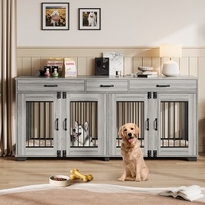 COZONY 71" Dog Crate Furniture for 2 Dogs, Wooden Double Crate with Divider Doors Large Indoor Dog Kennel TV Stand End Table for Large Medium Breeds - 1 of 4