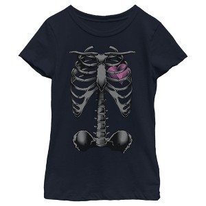 Girl's Lost Gods Halloween Skeleton Rib Cage Heart T-Shirt - 1 of 4