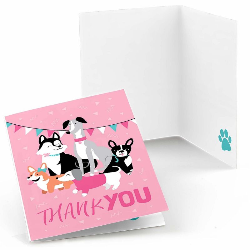 Big Dot of Happiness Pawty Like a Puppy Girl - Pink Dog Baby Shower or Birthday Party Thank You Cards (8 count), 1 of 7