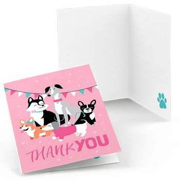 Big Dot of Happiness Pawty Like a Puppy Girl - Pink Dog Baby Shower or Birthday Party Thank You Cards (8 count)