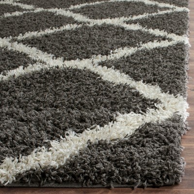 Ivory and Dark Grey High Pile Shag Synthetic Area Rug, 10' x 14'