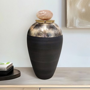 Modern Decorative Glass Jar with Lid - Elegant Home Accent - Resin & Metal Finish - Luxury Storage Container Living Room, Bedroom, Office - 1 of 4