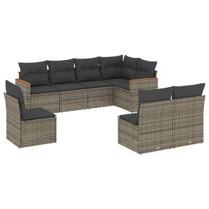 vidaXL 8 Piece Patio Sofa Set with Cushions Gray Poly Rattan - Without Table - 1 of 4