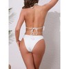 INSPIRE CHIC Women's Waffle Knit Textured Halter Bikini Sets, Triangle Bottom with Seashell Waist Rope Swimwear Suits 1 Set - 3 of 4