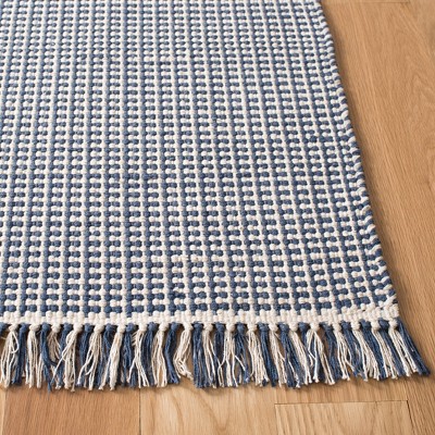 Ivory and Navy Handwoven Cotton Square Rug