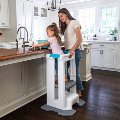 White Adjustable Plastic Toddler Step Stool with Safety Sides