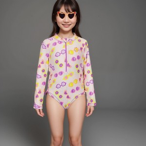 Betsey Johnson Girls Rash Guard 1 Piece Swimsuit with Bonus Sunglasses - 1 of 4