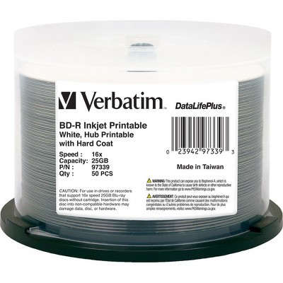 BD-R 25GB 16X DataLifePlus White Inkjet Printable, Hub Printable - 50pk Spindle - 50pk Spindle