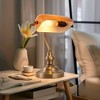 DORESshop 14 in. Banker Task and Reading Elegant Gold Bedside Lamp with White Glass Shade, Desk Light with Pull Chain for Bedroom - 3 of 4