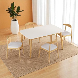 5-Piece Mid-Century Modern Dining Set with Rectangular Table and 4 Upholstered Chairs, Solid Rubberwood Frame, Classic Dining Room Furniture - 1 of 4