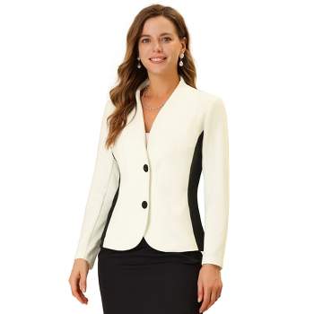 Allegra K Women's Work Office Buttons Long Sleeve Collarless Contrast Color Blazer