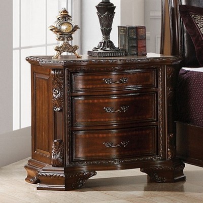 Formal Traditional 1pc Nightstand Only Brown Cherry Solid wood 3-Drawers