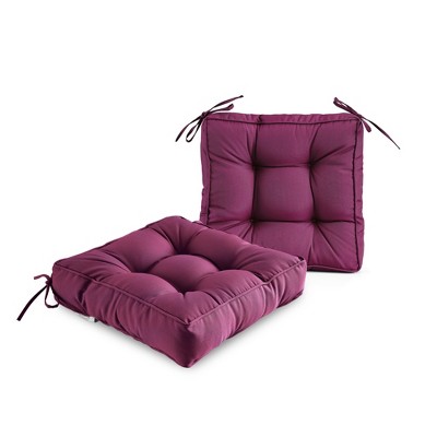 ARTPLAN Outdoor Seat Cushion, Square Thick Tufted Pure Chair Cushion for Patio Wicker Chair with Tie, Set of 2,19"x19"x5"
