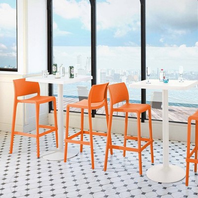 Sensilla Simple Orange Resin Stackable Bar Stool, Set of 2