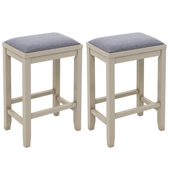Costway Set of 2 Upholstered Bar Stools Wooden Counter Height Dining Chairs