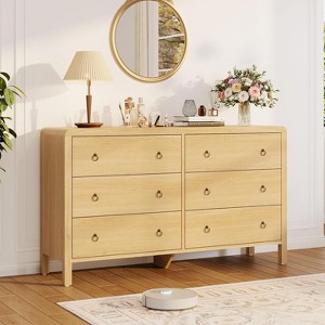 Modern 6 Drawer Dresser for Bedroom, Natural Texture,  TV Stand with Large Drawers, Curved Angle for Room - 1 of 4