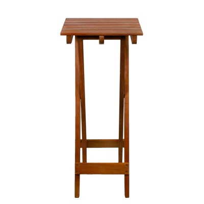 Light Brown Acacia Wood Outdoor Folding Accent Table, 26" Height