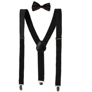INSPIRE CHIC Gender Neutral Set Y Shape Adjustable Elastic Shoulder Strap Suspenders Bow Tie - 1 of 4