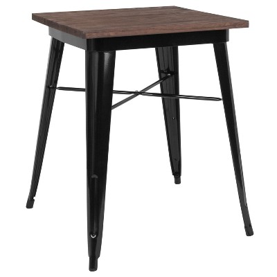 Merrick Lane 23.5 Black Steel Indoor Contemporary Table With Square Walnut Rustic Wood Top