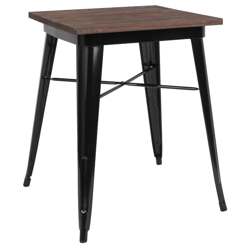 Emma and Oliver 23.5" Square Black/Wood Metal Indoor Table, 1 of 6