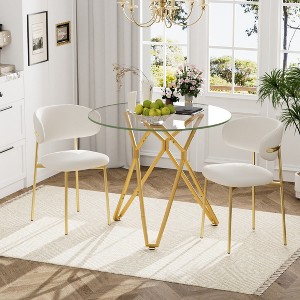 KTMBDW Glass Dining Table, Tempered Glass Tabletop and Metal Tubular Legs, Modern Style Table for Kitchen, Dining Room, Gold - 1 of 4