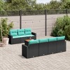 vidaXL 8 Piece Patio Sofa Set with Cushions Black Poly Rattan - Black and Blue - 2 of 4