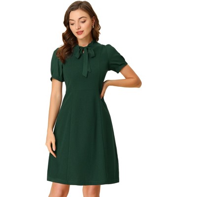 INSPIRE CHIC Women's Bow Tie Keyhole Neck Puff Sleeve Elegant Work Dress