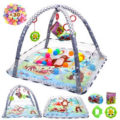 Skirfy 4 IN 1 Baby Activity Play Mat with 20 Balls, 5 Detachable Sound Toys, Baby Sensory Mat for for Toddler Infant, Newborn Gift for Boys and Girls