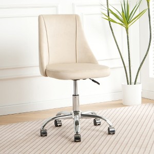 Racxily Armless Office Chair, Velvet Office Desk with Wheels, Adjustable Swivel Accent Chairs, Vanity Seat for Small Spaces - 1 of 4