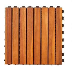 Gulches 8-Slat Interlocking Deck Tiles (Set of 10), Acacia Wood, Horizontal Slats, for Indoor/Outdoor Patios, Decks, Bathrooms - 1 of 4