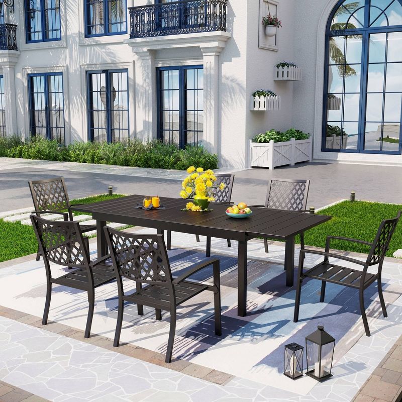 7PC Metal Patio Dining Set with Rectangular Expandable Table &#38; 6 Chairs - Captiva Designs, 1 of 9