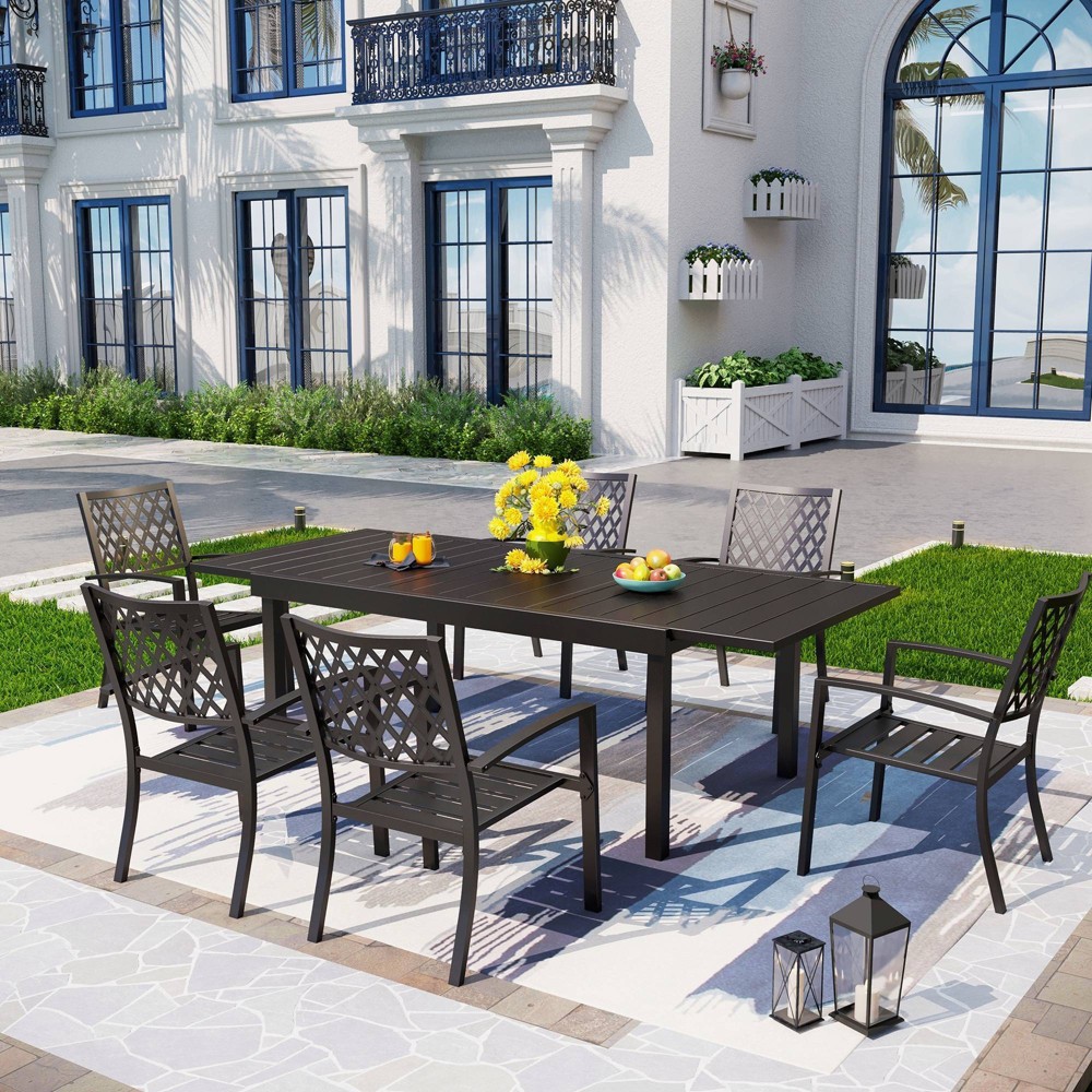 Photos - Garden Furniture 7PC Metal Patio Dining Set with Rectangular Expandable Table & 6 Chairs 