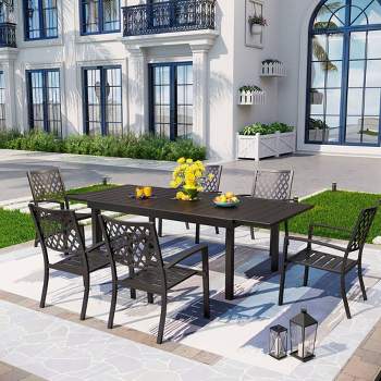 7PC Metal Patio Dining Set with Rectangular Expandable Table & 6 Chairs - Captiva Designs