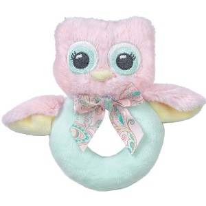 Bearington Baby Lil' Hoots Plush Stuffed Animal Pink Owl Soft Ring Rattle 5.5" - 1 of 4