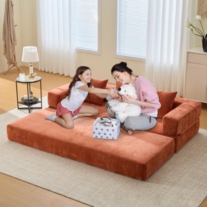 Convertible Sofa Bed Modern Ergonomic Foldable Sleeper with Removable Cover for Living Room Guest Room - 77.95"W Orange-3irtyhousy - 1 of 4