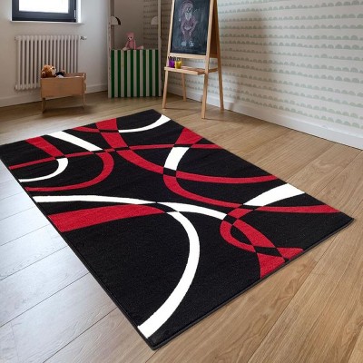 Red and Black Abstract Geometric 5' x 7' Area Rug