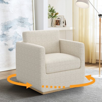 Vipbear Swivel Accent Chair, Velvet Swivel Bucket Chair, Wooden Base Swivel Club Chair, Upholstered Armchair, Reading Chair,Black/White/Beige/Brown