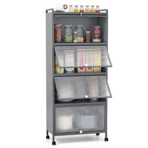 Costway 5-Tier Kitchen Baker's Rack Storage Cabinet Mobile Microwave Stand Flip-up Doors White/Black/Grey/Green - 1 of 4