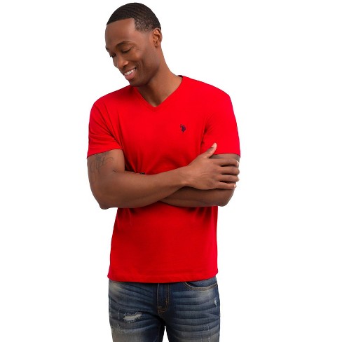 U.s. Polo Assn. Men's Solid V-neck Short Sleeve T-shirt T-shirt Engine Red  Large : Target