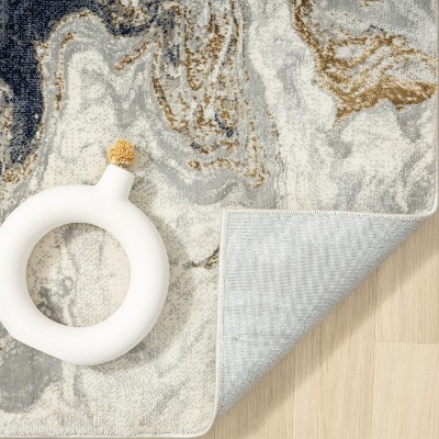 Marble Swirl Abstract Blue Synthetic 5' x 7' Area Rug