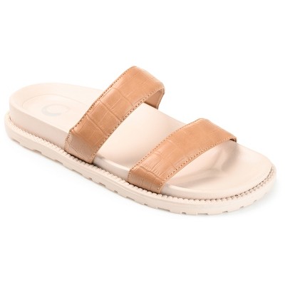 Journee Collection Womens Stellina Slide Flat Sandals Mocha 8.5
